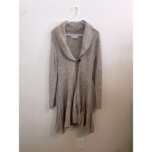 CAROLYN TAYLOR Womens Large Cardigan Sweater Beige Shawl Collar Button Open Knit